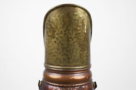 Image 1 of Porte-parapluie en cuivre avec image médiévale en relief, France vers 1900