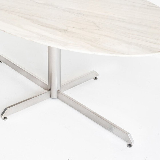 Image 1 of Table vintage Roche Bobois en métal et marbre blanc par Florence Knoll, France 1960