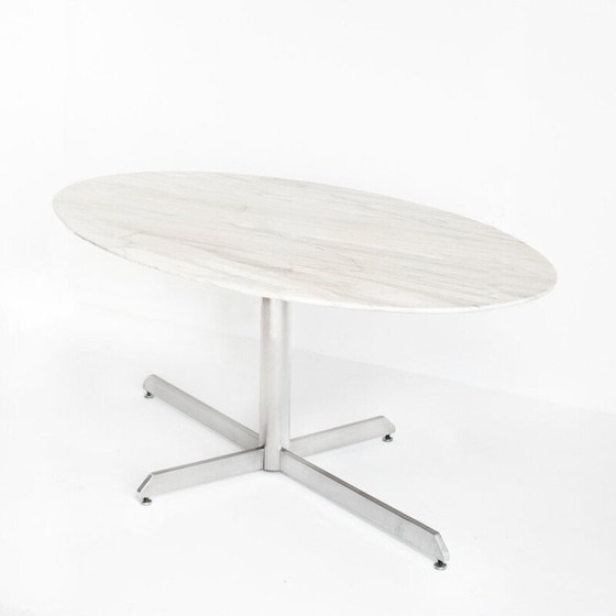 Image 1 of Table vintage Roche Bobois en métal et marbre blanc par Florence Knoll, France 1960