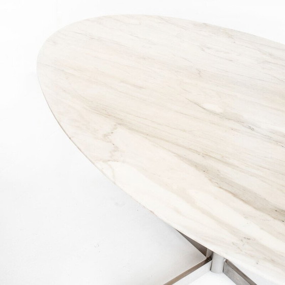 Image 1 of Table vintage Roche Bobois en métal et marbre blanc par Florence Knoll, France 1960