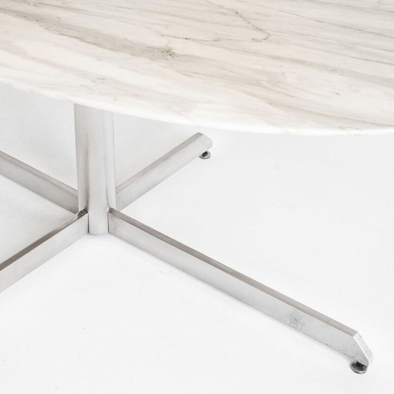 Image 1 of Table vintage Roche Bobois en métal et marbre blanc par Florence Knoll, France 1960