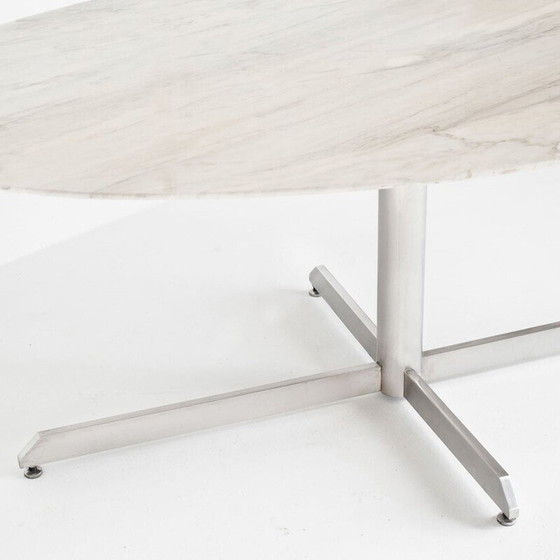 Image 1 of Table vintage Roche Bobois en métal et marbre blanc par Florence Knoll, France 1960