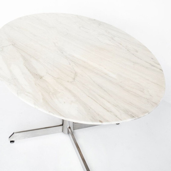 Image 1 of Table vintage Roche Bobois en métal et marbre blanc par Florence Knoll, France 1960