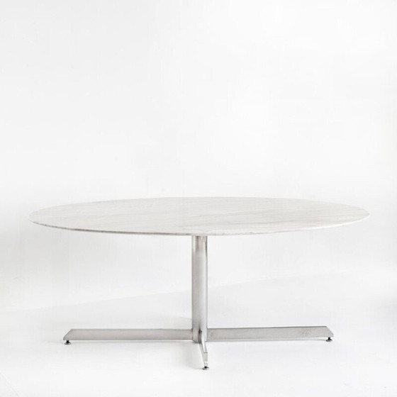 Image 1 of Table vintage Roche Bobois en métal et marbre blanc par Florence Knoll, France 1960