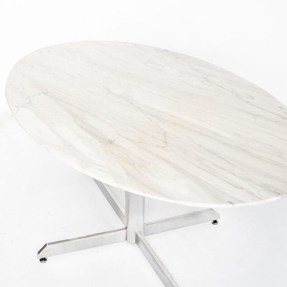 Image 1 of Table vintage Roche Bobois en métal et marbre blanc par Florence Knoll, France 1960