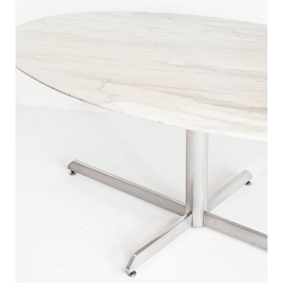 Image 1 of Table vintage Roche Bobois en métal et marbre blanc par Florence Knoll, France 1960