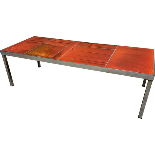 Table basse vintage en fausses céramiques de lave par Roger Capron