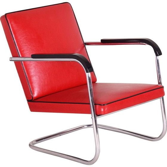 Image 1 of Fauteuil vintage en cuir rouge par Anton Lorenz pour Thonet, Allemagne années 1930