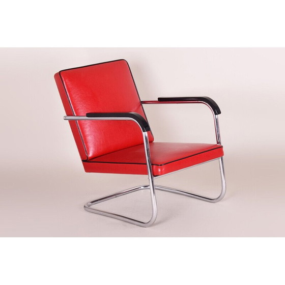 Image 1 of Fauteuil vintage en cuir rouge par Anton Lorenz pour Thonet, Allemagne années 1930