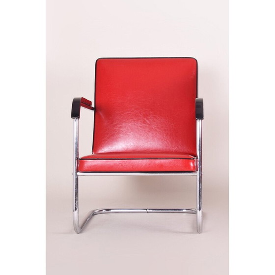 Image 1 of Fauteuil vintage en cuir rouge par Anton Lorenz pour Thonet, Allemagne années 1930
