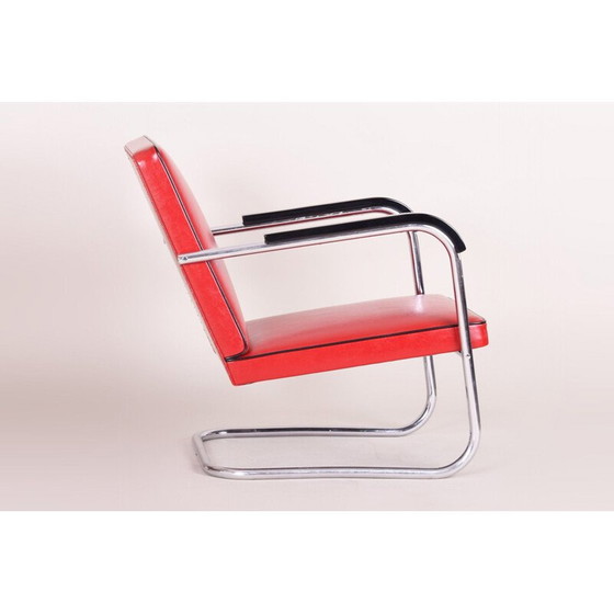 Image 1 of Fauteuil vintage en cuir rouge par Anton Lorenz pour Thonet, Allemagne années 1930