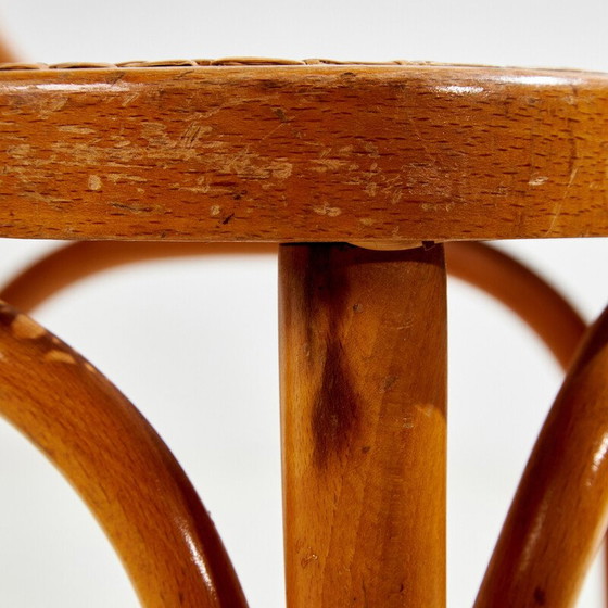 Image 1 of Chaise vintage en hêtre avec structure en bois courbé et assise en rotin, 1960s