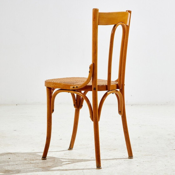 Image 1 of Chaise vintage en hêtre avec structure en bois courbé et assise en rotin, 1960s