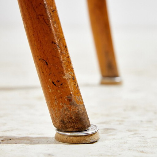 Chaise vintage en hêtre avec structure en bois courbé et assise en rotin, 1960s