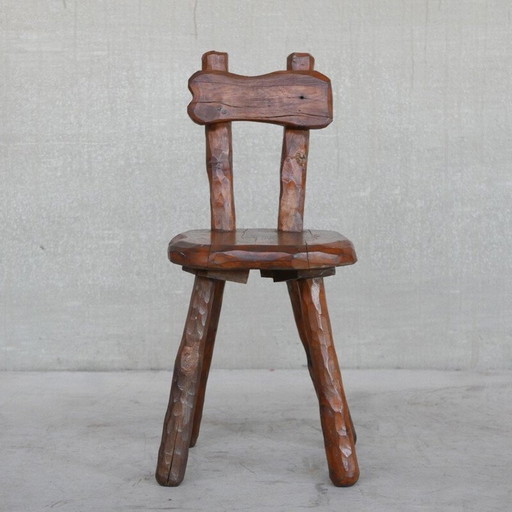 Chaise vintage brutaliste en bois de chêne, Belgique 1950s