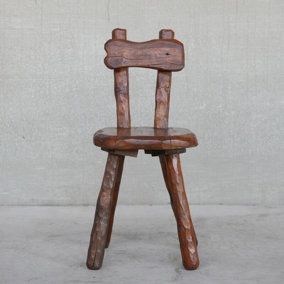 Image 1 of Chaise vintage brutaliste en bois de chêne, Belgique 1950s