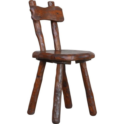 Chaise vintage brutaliste en bois de chêne, Belgique 1950s