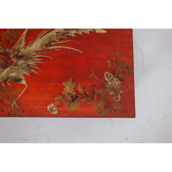 Image 1 of Table basse rectangulaire vintage en laque et fer doré, France 1950