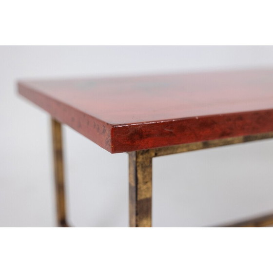 Image 1 of Table basse rectangulaire vintage en laque et fer doré, France 1950