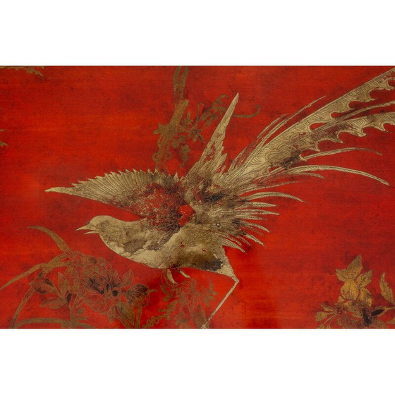 Image 1 of Table basse rectangulaire vintage en laque et fer doré, France 1950