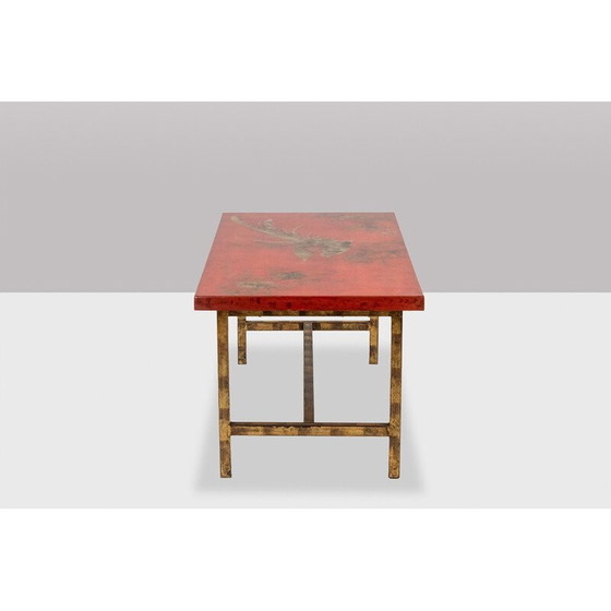 Image 1 of Table basse rectangulaire vintage en laque et fer doré, France 1950