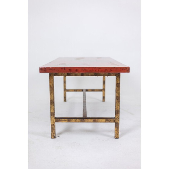 Image 1 of Table basse rectangulaire vintage en laque et fer doré, France 1950