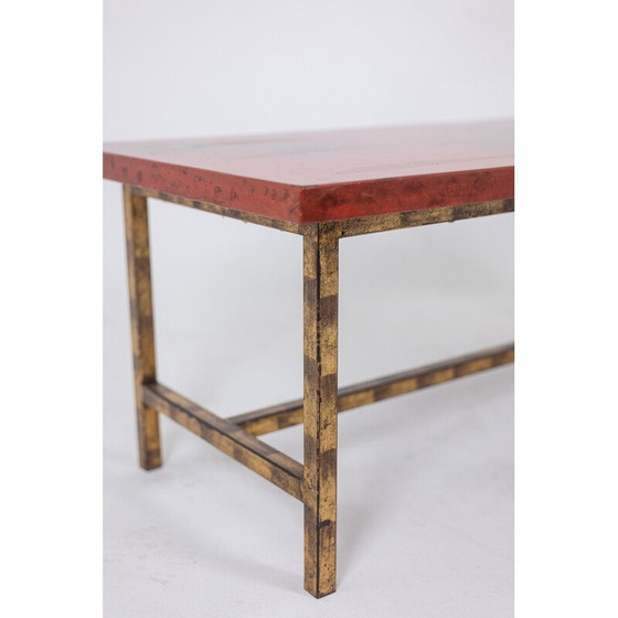 Image 1 of Table basse rectangulaire vintage en laque et fer doré, France 1950