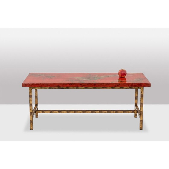 Image 1 of Table basse rectangulaire vintage en laque et fer doré, France 1950