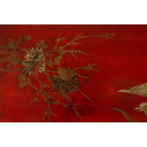 Table basse rectangulaire vintage en laque et fer doré, France 1950