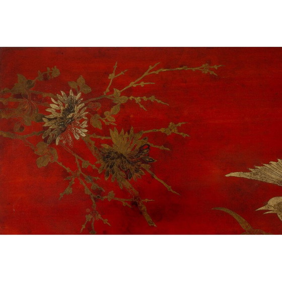 Image 1 of Table basse rectangulaire vintage en laque et fer doré, France 1950