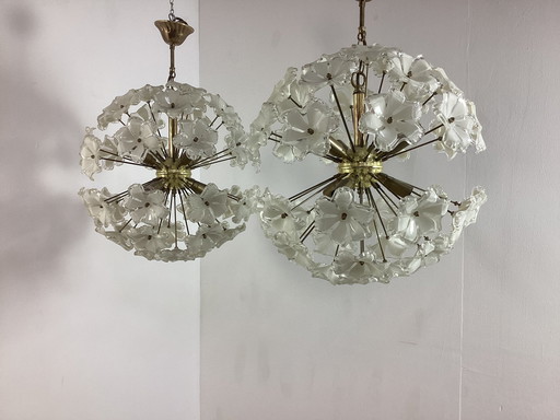 2 Grandes Lampes Sputnik Seventies à fleurs