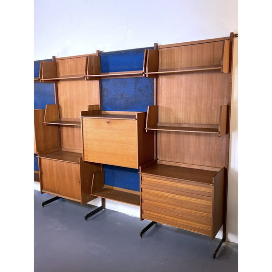 Image 1 of Unité murale modulaire vintage en bois et métal, Italie 1950