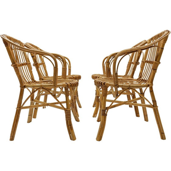 Image 1 of Ensemble de 4 fauteuils en rotin vintage, Italie 1960