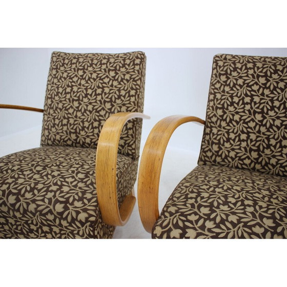 Image 1 of Paire de fauteuils vintage en bois et tissu conçus par Jindřich Halabala, Tchécoslovaquie 1960