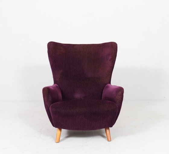 Image 1 of Fauteuil allemand à oreilles avec ottomane, années 1950