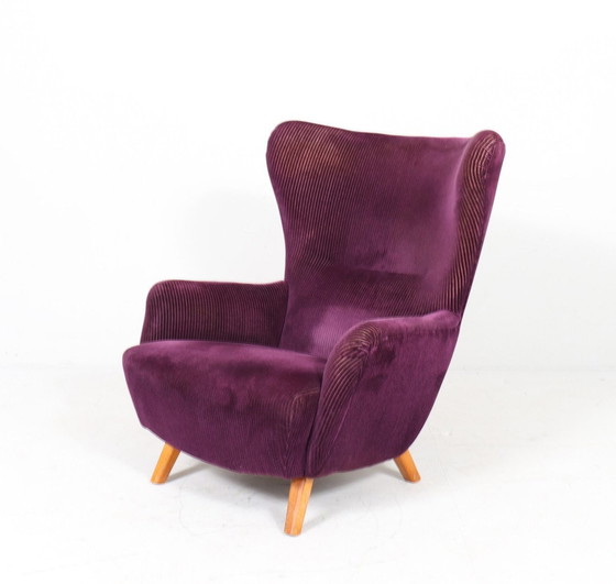 Image 1 of Fauteuil allemand à oreilles avec ottomane, années 1950