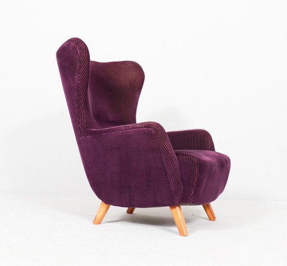 Image 1 of Fauteuil allemand à oreilles avec ottomane, années 1950