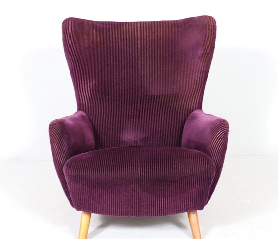 Image 1 of Fauteuil allemand à oreilles avec ottomane, années 1950