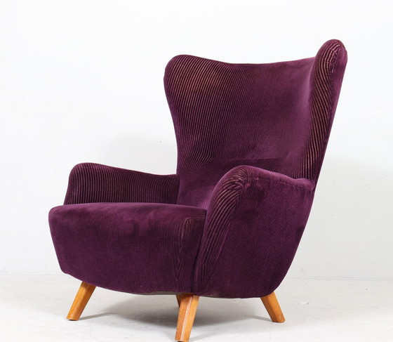 Image 1 of Fauteuil allemand à oreilles avec ottomane, années 1950