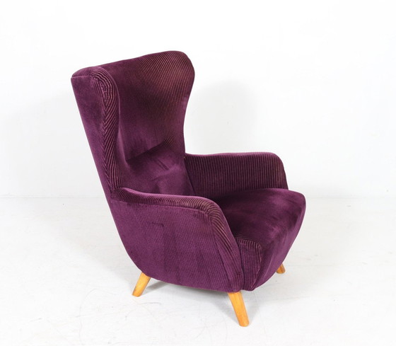 Image 1 of Fauteuil allemand à oreilles avec ottomane, années 1950