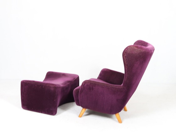 Image 1 of Fauteuil allemand à oreilles avec ottomane, années 1950