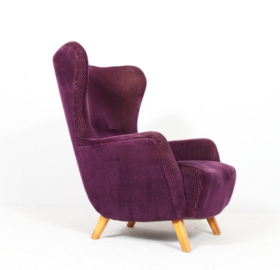 Image 1 of Fauteuil allemand à oreilles avec ottomane, années 1950