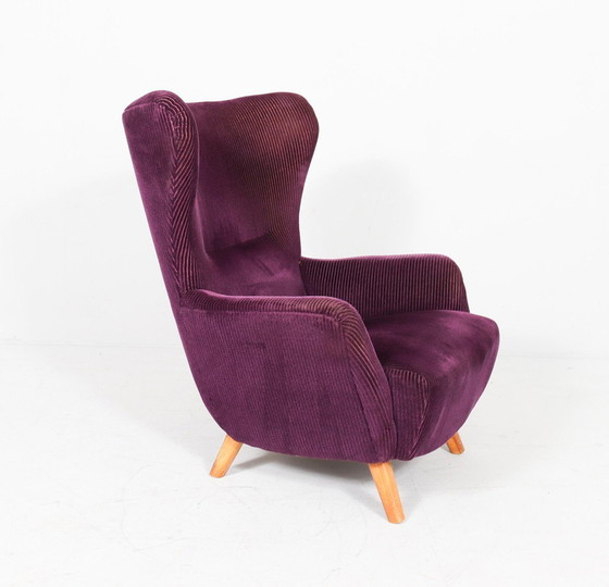 Image 1 of Fauteuil allemand à oreilles avec ottomane, années 1950