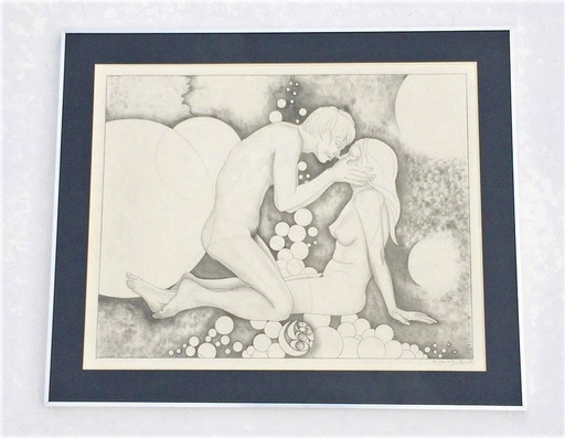 P. The Minter : Dessin ' Nu ésotérique ' Vintage 70S