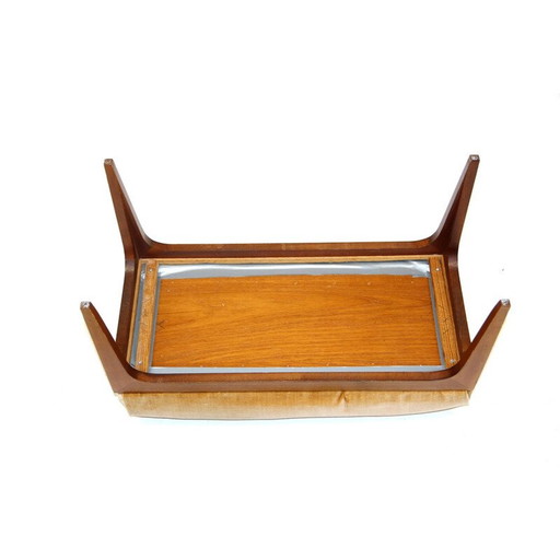 Repose-pieds vintage en acajou et velours, Suède 1950