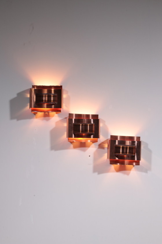 Image 1 of Lampes murales Svend Aage Holm Sørensen Brutaliste et cuivre,1960