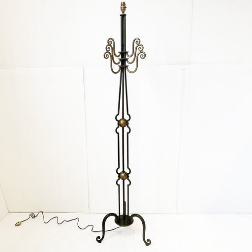 Lampadaire vintage en acier et bois, 1940