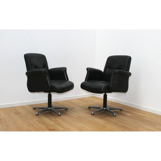 Image 1 of Fauteuil de bureau vintage en métal chromé et cuir noir