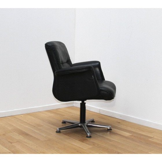 Image 1 of Fauteuil de bureau vintage en métal chromé et cuir noir