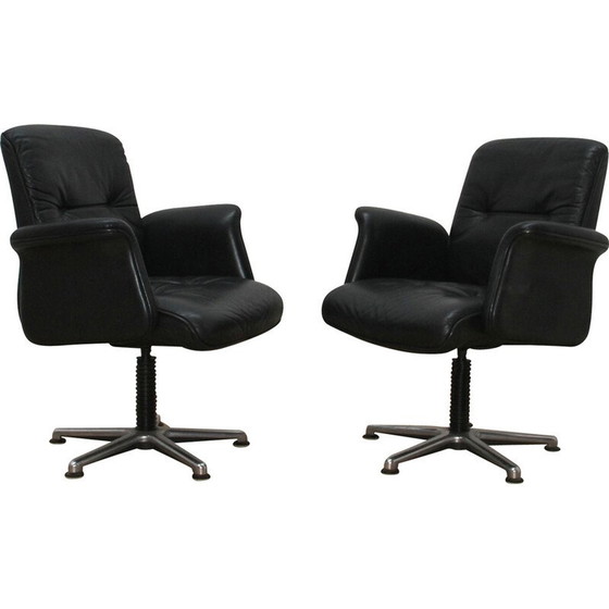 Image 1 of Fauteuil de bureau vintage en métal chromé et cuir noir